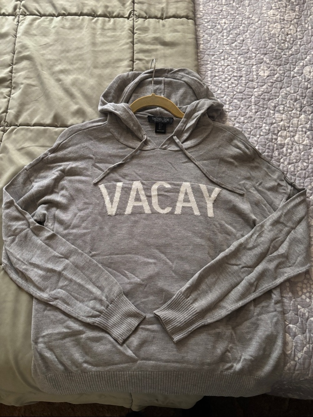 Rachel Zoe gray thin hooded sweater with drawstring and ribbed cuffs